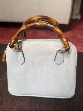 Vintage rare Gucci Light blue Suede Mini bamboo Bag